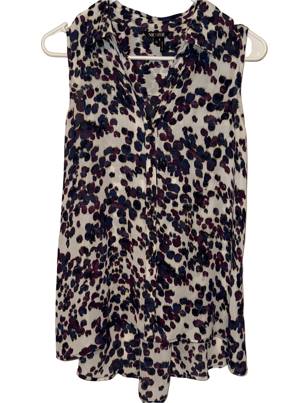 NIC + ZOE Blue/Purple Dot Sleeveless V-Neck Blouse | Multicolor Abstract XS
